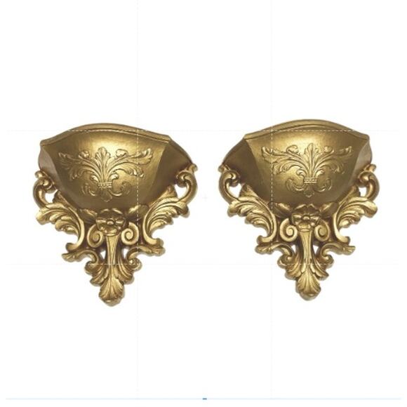 Vintage 70s Homco Gold Floral Wall Pocket Hollywood Regency Style - Picture 1 of 8